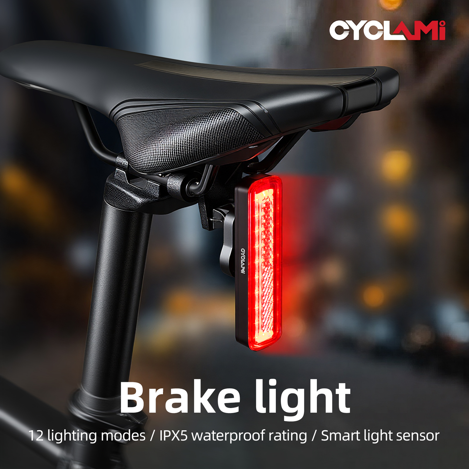 HUGEOAKS Fanalino Posteriore per Bicicletta Intelligente, Luce per Bicicletta con Luminosità Regolabile, Rilevamento di Frenata, Illuminazione Posteriore per Sicurezza Notturna (1 pezzo
