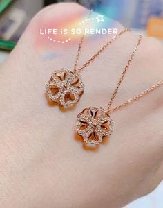 18K מוצק זהב VS טבעי יהלומי <span class=keywords><strong>4</strong></span> עלה תלתן תליון שרשרת עלה זהב מעודן נשים סיבוב קסם שרשרת - Product Image 5