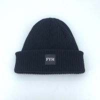 Aangepaste Hoge Kwaliteit Unisex Acryl Wafel Schedel Beanie Cap Met Rubber Patch, Pvc Rubber Patch Mutsen