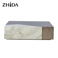 Ensemble de tables basses Zhida en marbre artificiel et verre, style luxe léger doré, pour la maison (vente en gros)