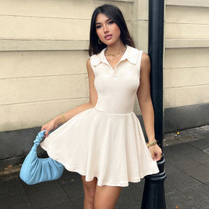 Vestido Mini de Punto con Cuello Polo Estilo Europeo para Mujer, Sin Mangas, con Botones al Frente, Color Sólido, Informal, para el Trabajo - Product Image 5