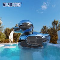 WONDECOR Sculpture de canard abstraite en acier inoxydable avec grand miroir en métal poli pour l'extérieur