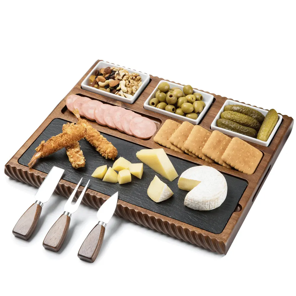 Marble And Acacia Wood Cheese And Crackers Board Cheese Serving Board And Knife Set Cheese Tools Charcuterie Board Set