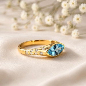 Anillo de Topacio Azul Tallado Marquise Hecho a Mano de Primera Calidad para Mujer, Joyería de Cristal Natural con Engaste de Oro, Estilo Moderno y Minimalista - Product Image 4