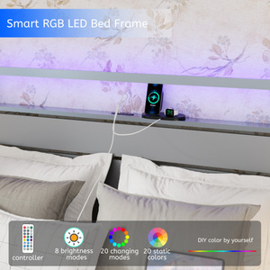 Modernas LED Metal <b>Bed</b> Full King & <b>Queen</b> <b>Size</b> Wooden Platform with Storage & Drawers for Bedroom Hotels Apartments & Villas - Product Image 6