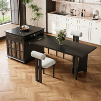 Îlot de cuisine tout-en-un en bois massif italien avec plan de travail en pierre, pour la préparation du café et le rangement, idéal pour les cuisines, salles à manger et villas.