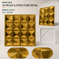 Panneau mural 3D en PVC MORLENX 500x500mm 25mm Or Miroir Pyramide Relief Revêtement mural décoratif