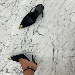 Rose Park Chae-young With the Same High Heels 22 Early Spring Black Sexy Metal Pointed Thin Heel Shoes Hollow Sandals Female - Product Image 4