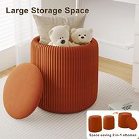 Ensemble de poufs de rangement en velours orange Recximi, 2 grands poufs multifonctionnels pour salon et chambre à coucher, fabriqués en Chine