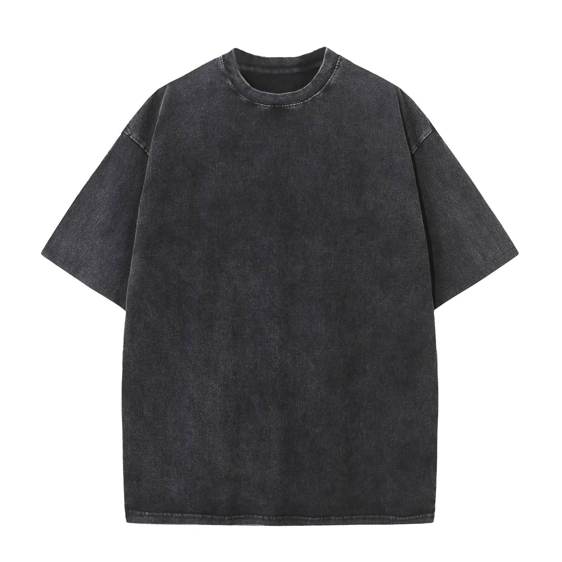 Acid Wash Vintage Drop Shoulder Oversized T-Shirt Streetwear Hiphop Gewassen Zware Katoenen T-Shirts Met Logo