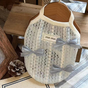 New summer style thin bow-knot hollow lace <b>cat</b> and dog vest camisole pet <b>clothes</b>, breathable - Product Image 2