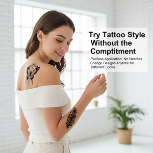 สติ๊กเกอร์สักลายชั่วคราวลายผีเสื้อสีดำขาว กันน้ำ ไม่เจ็บ สมจริง ติดทนนาน สำหรับตกแต่งร่างกาย แขน ไหล่ - Product Image 1