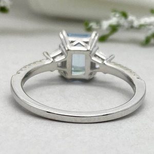 Anillo de Compromiso de Plata de Ley S925 con Corte Esmeralda y Aguamarina, Estilo Art Deco Antiguo, Piedra de Nacimiento de Marzo, Anillos Apilables al por Mayor - Product Image 2