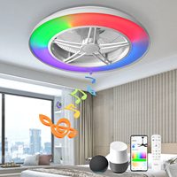 Ventilateur de plafond intelligent WiFi sans pales de 20 pouces avec lumière RGB, haut-parleur, commande vocale via application Alexa, 6 vitesses, intensité réglable, profil bas pour salon