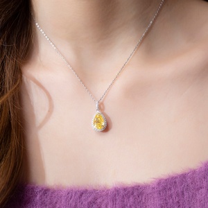 Collier en argent sterling 925, pendentif en forme de larme, diamant CZ jaune brillant, collier solide - Product Image 4