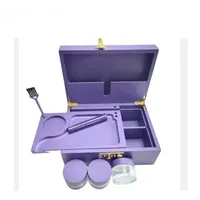 Kit Cadeau Organisateur d'Accessoires Fumeurs Rose en Bois de Bambou : Boîte de Rangement, Plateau à Rouler, Tube, Brosse, Pot