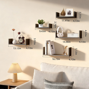 Wood Floating <b>Wall</b> <b>Shelves</b> Set Of 5 <b>Wall</b> <b>Mounted</b> Storage <b>Shelves</b> For Bathroom Bedroom Living Room Kitchen Office Home Decor - Product Image 3