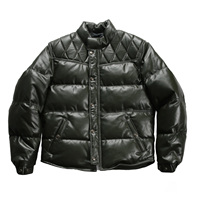 Veste en cuir véritable pour homme, style vintage américain, col montant, matelassé en losanges, en cuir de mouton épais