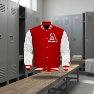 Blouson de baseball en satin rouge et blanc, pour homme, avec lettres romaines - Product Image 2
