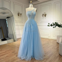 Serene Hill arabe bleu Spaghetti sangle une ligne une épaule perlée robes de soirée robes 2024 LA72589 personnalisé