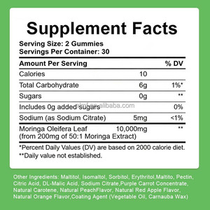 Gummies de <span class=keywords><strong>Moringa</strong></span> sans sucre, marque privée OEM, 10000mg, 60 unités, végétaliennes, sans OGM, complément alimentaire, fabricant certifié GMP - Product Image 4