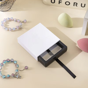 Square Drawer Jewellery <b>Boxes</b> Wholesale With Cardboard Outer PE Window And Pull Out Ribbon Closure For Wedding Favors Jewelry - Product Image 3