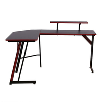 Bureau de jeu en métal avec surface en bois, vente directe usine, pour cybercafé, en forme de L, long, noir, pour usage professionnel