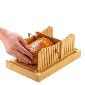 Foldable Compact Cutting Guide with Crumb Tray bamboo bread slicer with knife wooden bread slicer