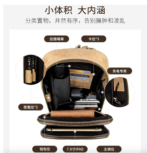 Sac bandoulière homme en cuir Crazy Horse Andong, fait main, grande capacité, style rétro, sacoche de poitrine, sac à bandoulière - Product Image 6