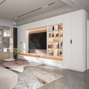 Meuble TV élégant et moderne avec éclairage LED, pratique et tendance, pour salon, maison, hôtel, appartement, panneau en bois ancien - Product Image 2