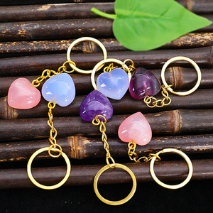 Bán buôn tinh thể tự nhiên hình trái tim Keychain Thạch Anh Hồng thạch anh tím với kim loại vòng chìa khóa thủ công DIY handmade phụ kiện Quà Tặng - Product Image 2