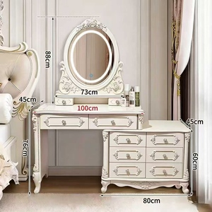 European Antique Dressing <b>Table</b> with Integrated Lighted <b>Mirror</b> Classic European Style Makeup <b>Vanity</b> for Bedroom - Product Image 4