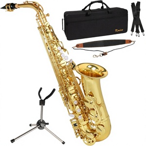 Saxophone alto en Mi bémol Kmise, en laiton léger, kit complet avec étui portable, support de saxophone, sangle, anches, silencieux, kit de nettoyage (laque dorée) - Product Image 1