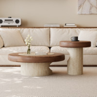 Table basse en bois massif, design minimaliste rétro, ensemble de meubles pour salon, pas d'assemblage requis, table basse ronde