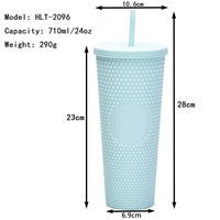 Prêt à expédier tasse en plastique réutilisable colorée à double paroi 24oz gobelet en diamant clouté tasse à boisson froide avec paille