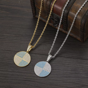 Blue disc pendant, hip hop men's and women's necklaces, <b>copper</b>-encrusted zircon color matching pendant. - Product Image 1