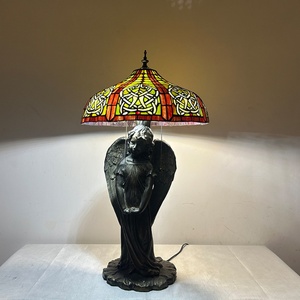LongHuiJing European Simple Antique Stained Glass <b>Table</b> <b>Lamp</b> for Style Desk Light with 16 Inch Wide Lamphade Angel <b>Base</b> LED - Product Image 1