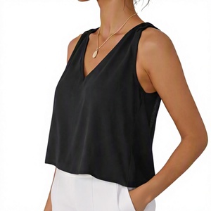 Débardeurs courts en coton et lin tricotés personnalisés avec logo frontal pour femme – Élégants, col en V, décontractés, sans manches, respirants, séchage rapide pour l'été - Product Image 4