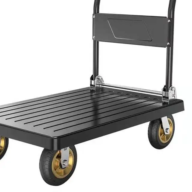 Thickened steel plate hauling folding trolley portable and quiet household flat trolley