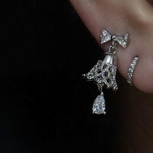 Exquisite S925 <b>Sterling</b> <b>Silver</b> Bow Lace Bell Water Droplet <b>Earrings</b> for <b>Women</b> Gold Jewelry with Niche Christmas Atmosphere - Product Image 3