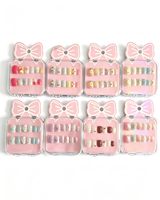 Lot de 12 faux ongles pour enfants à presser, mignons animaux 3D, courts, en ABS, avec colle gelée, étui nœud, faits à la main, marque privée