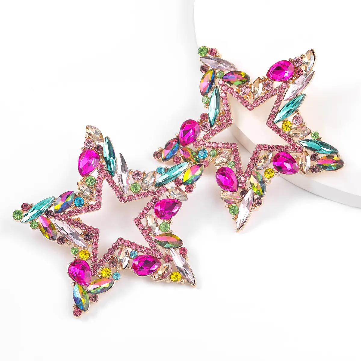 클래식 트렌디 한 멋진 유리 라인 석 귀걸이 다채로운 다이아몬드 스타 귀걸이