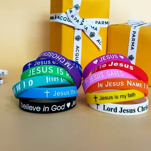 Trendy New Jesus Wristband Pulseras de goma religiosas promocionales de silicona con diseño impreso