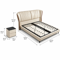 Anpassbare Größe Modernes Luxuriöses Echtleder-Kingsize-Bettgestell mit Hohem Kopfteil Weich Gepolstertes Bett Beige