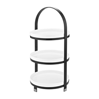 Support à Dessert Rond à 3 Niveaux en Céramique et Métal de Luxe - Indispensable pour les Fêtes et les Mariages, Porte-Gâteau