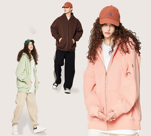 H5435 남성 의류 사용자 정의 하이 퀄리티 단색 430 Gsm 면 혼방 양털 안감 집업 후드 남여 공용 후드 - Product Image 6