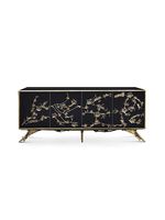 Console en métal au design noir moderne et épuré, meuble d'entrée de luxe léger avec base en cuivre pur, table d'appoint