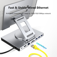 Support pour iPad Pro avec hub USB-C, design pliable à 360° °   Station d'accueil multiport rotative, adaptateur 9 en 1 avec LAN 4K HD SD/TF USB 3.0