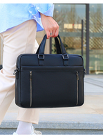 Porte-documents en cuir PU grain litchi, sac souple pour documents, fermeture éclair, grande capacité, double fermeture éclair, porte-documents professionnel en PU