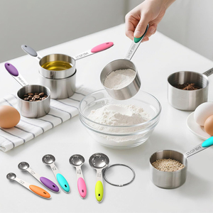 304 thép không gỉ nhà bếp đo ly thìa đặt 250ml công suất thực tế công cụ đo lường với đầy màu sắc Silicone xử lý - Product Image 5